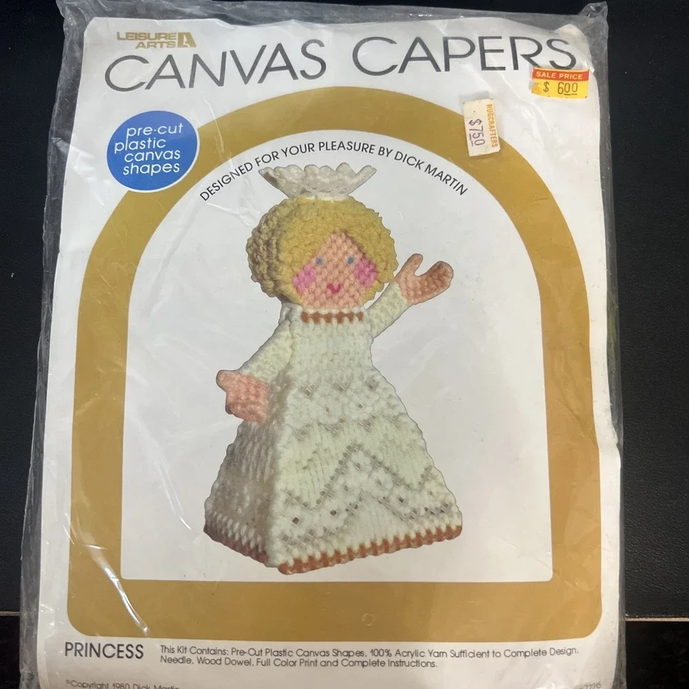 1980 Vintage‎ Leisure Arts Canvas Capers Princess Dick Martin Plastic Yarn Kit
